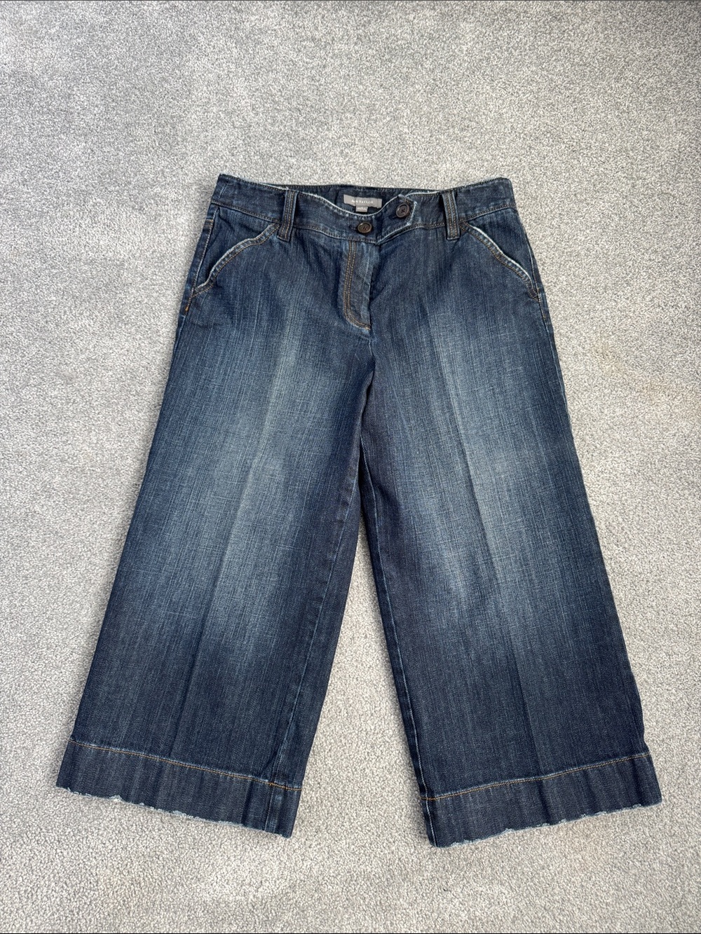 Ann Taylor Dark Blue Wide-Leg Cropped Jeans